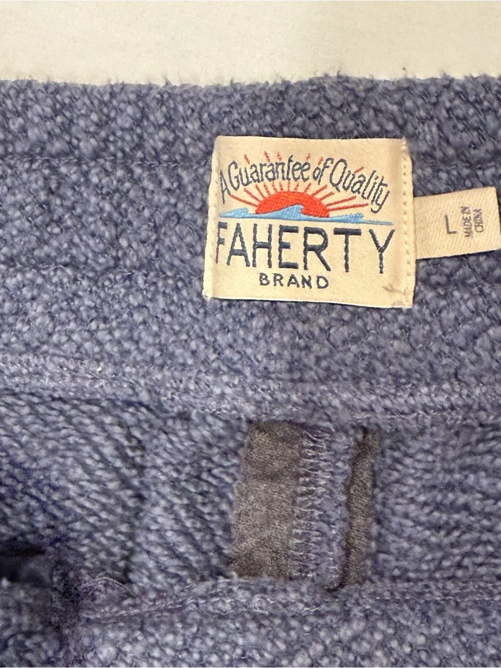 Faherty Mens Whitewater Sweat Shorts L Blue Knitted herringbone Drawstring